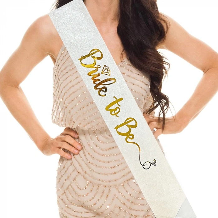 MDB Altın Bride To Be Yazılı Beyaz Kuşak