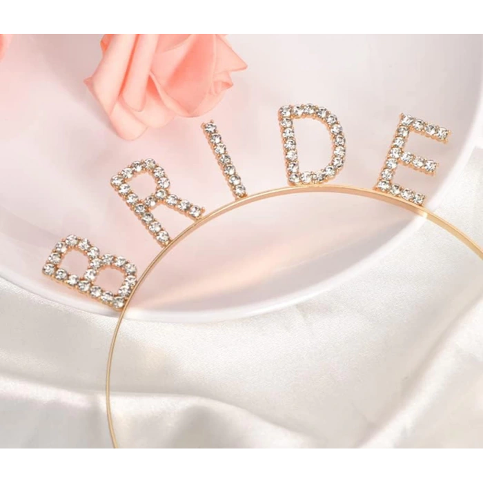 MDB Altın Gold Renk Bekarlığa Veda Kristal Taş Bride Tacı İthal
