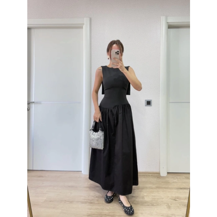 MDB Arkası Kanatlı Uzun Elbise iyah