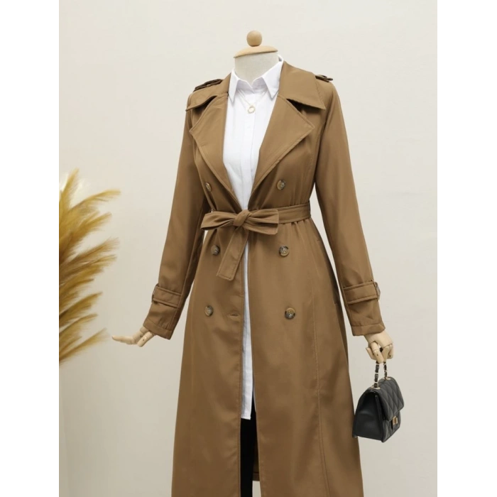 MDB Astarlı Kemerli Trenckot Taba