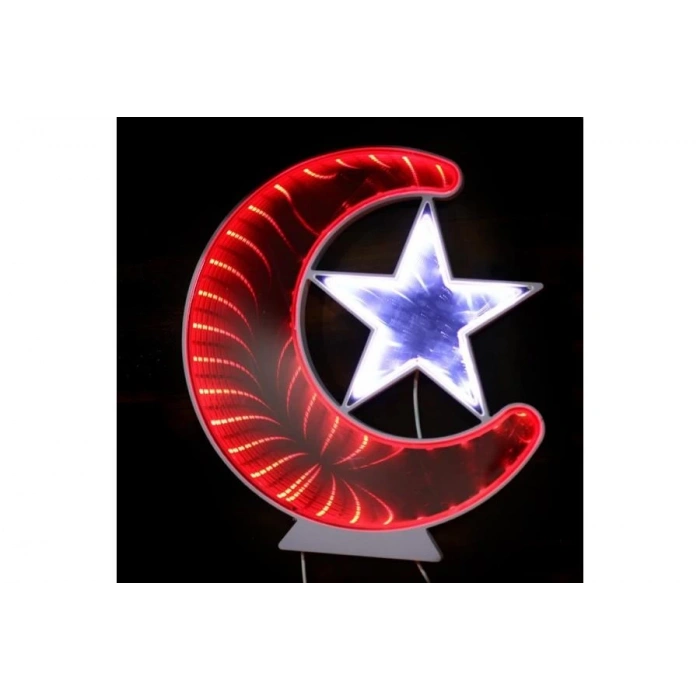 Ay Yıldız Pano Türk Bayrağı Şerit Ledli Işıklı Tablo Hediyelik