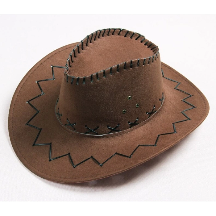 MDB Bağcıklı Yetişkin Boy Süet Kovboy Şapkası Koyu Kahve Renk