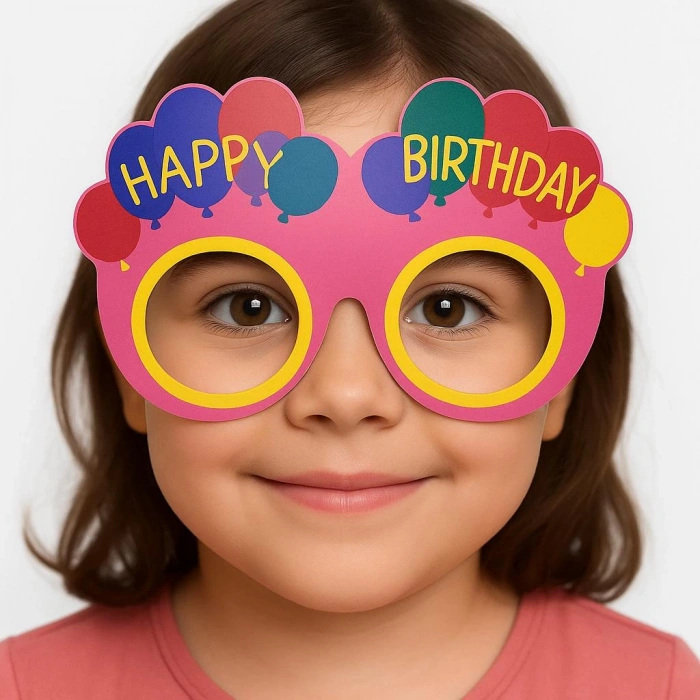 MDB Balon Desenli Karton Doğum Günü Gözlükleri 6 Adet Pembe Renk