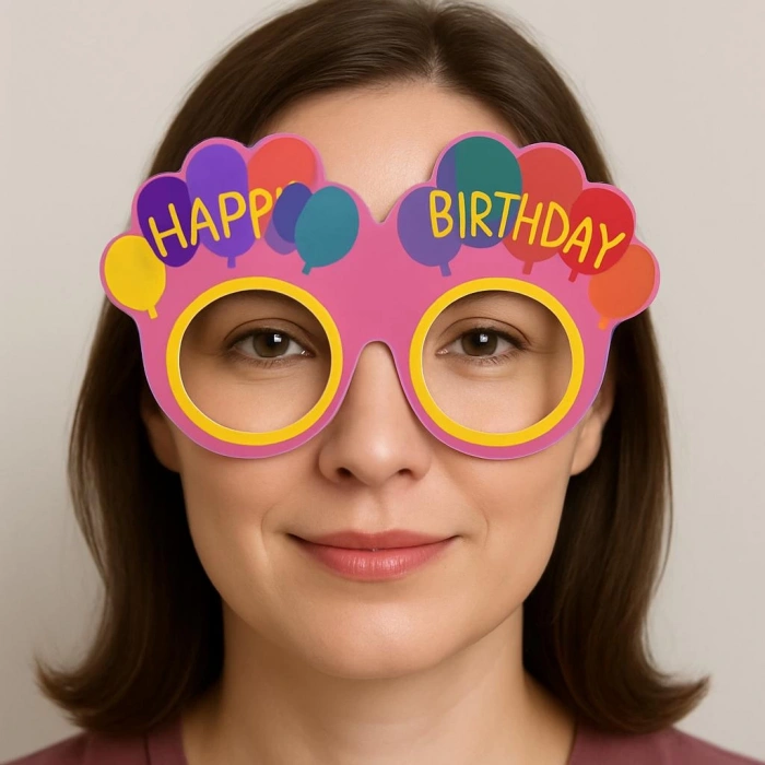 MDB Balon Desenli Karton Doğum Günü Gözlükleri 6 Adet Pembe Renk