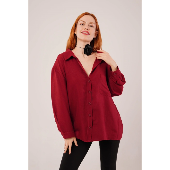 MDB Basic Oversize Bordo Gömlek