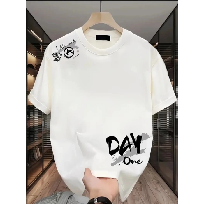 MDB Baskılı Oversize Bisiklet Yaka Tshirt  Beyaz