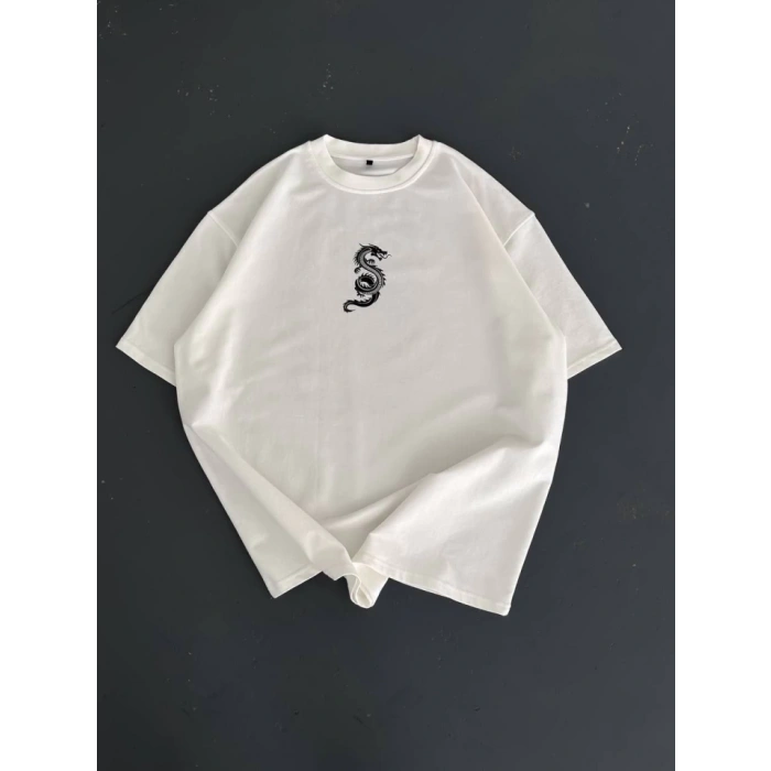 MDB Baskılı Oversize Bisiklet Yaka Tshirt  Beyaz