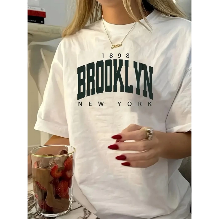 MDB Baskılı Oversize Bisiklet Yaka Tshirt  Beyaz