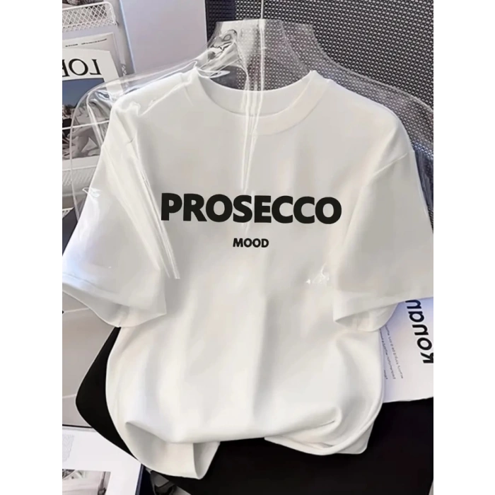 MDB Baskılı Oversize Bisiklet Yaka Tshirt  Beyaz