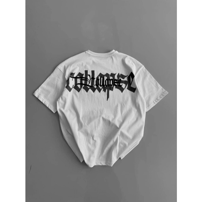 MDB Baskılı Oversize Bisiklet Yaka Tshirt  Beyaz