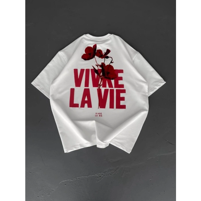 MDB Baskılı Oversize Bisiklet Yaka Tshirt  Beyaz