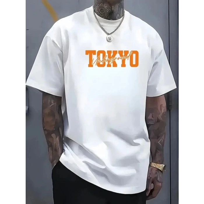 MDB Baskılı Oversize Bisiklet Yaka Tshirt  Beyaz