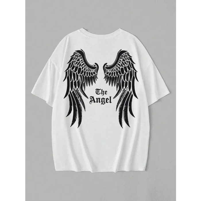 MDB Baskılı Oversize Bisiklet Yaka Tshirt  Beyaz