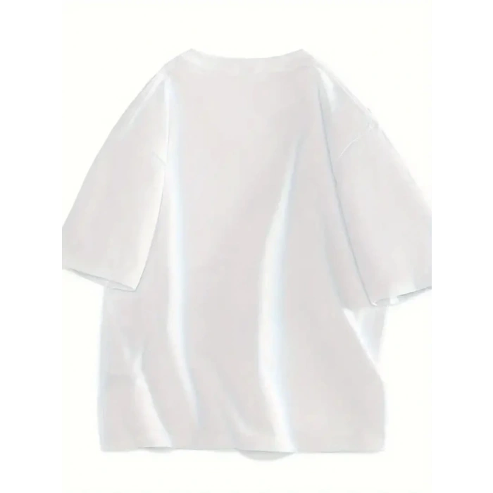 MDB Baskılı Oversize Bisiklet Yaka Tshirt  Beyaz