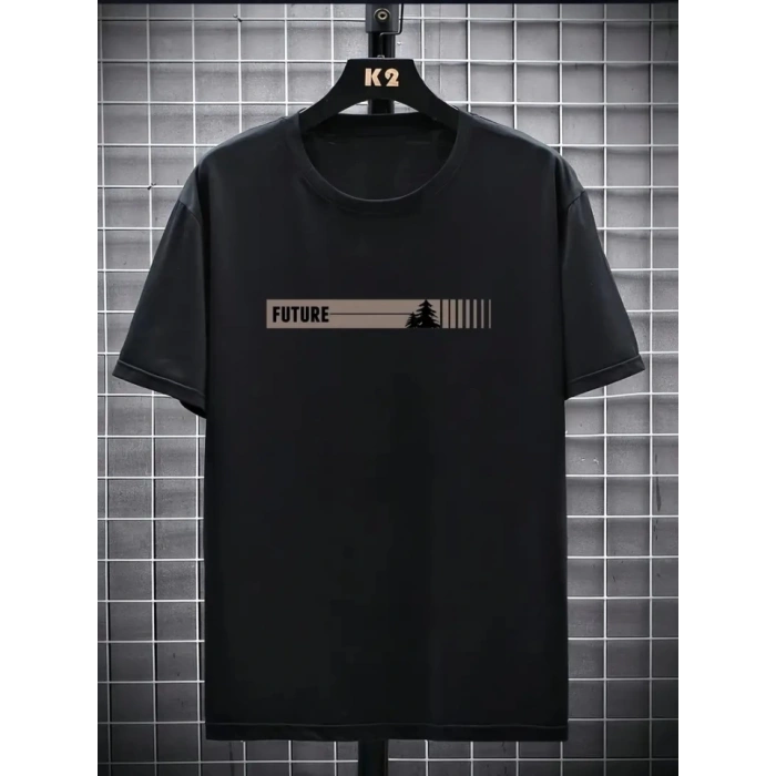 MDB Baskılı Oversize Bisiklet Yaka Tshirt  iyah