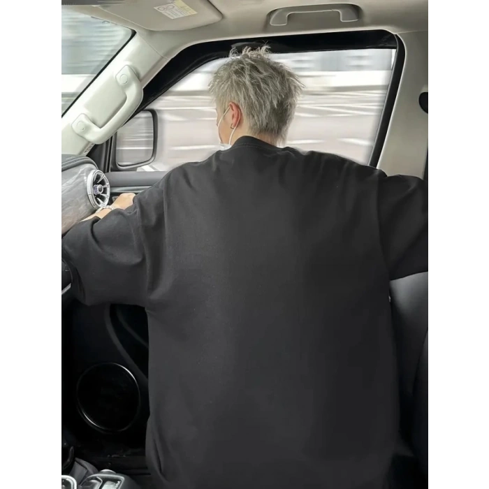 MDB Baskılı Oversize Bisiklet Yaka Tshirt  iyah