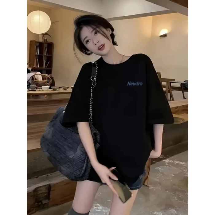 MDB Baskılı Oversize Bisiklet Yaka Tshirt  iyah