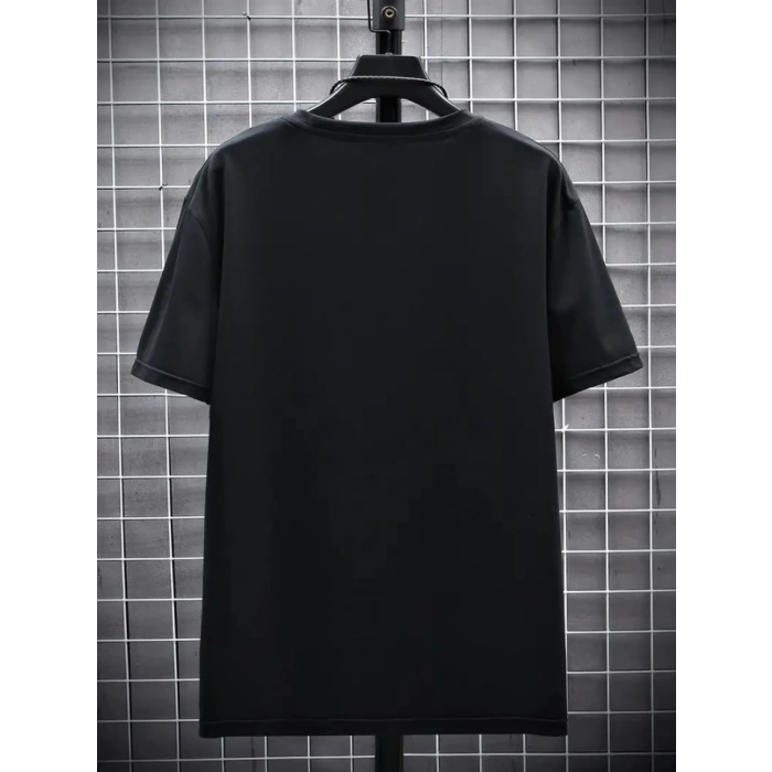 MDB Baskılı Oversize Bisiklet Yaka Tshirt  iyah