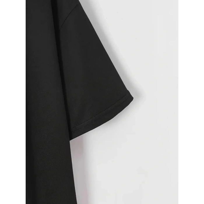 MDB Baskılı Oversize Bisiklet Yaka Tshirt  iyah