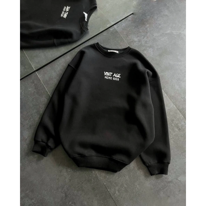 MDB Bisiklet Yaka Üç İplik Baskılı Oversize weathirt  iyah