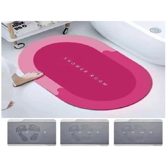 Büyük Boy Pembe Süper Su Emici Kaymaz Tabanlı Banyo Paspası ( 80*50 )cm