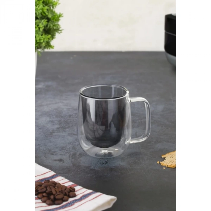 MDB Çift Cidarlı Cam Kupa Gri Renk