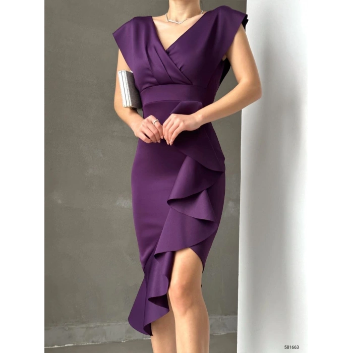 MDB cuba Kumaş Önü Fırfırlı Midi Boy Elbise