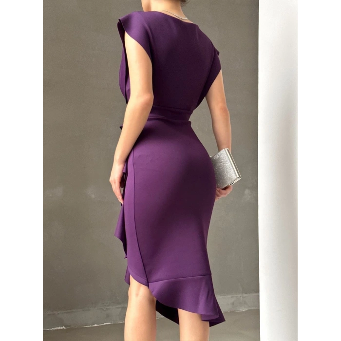 MDB cuba Kumaş Önü Fırfırlı Midi Boy Elbise