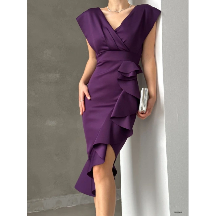 MDB cuba Kumaş Önü Fırfırlı Midi Boy Elbise