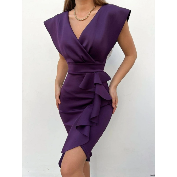 MDB cuba Kumaş Önü Fırfırlı Midi Boy Elbise