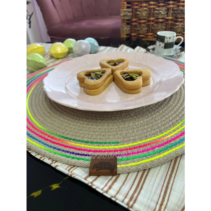 MDB DecoHandy 39cm Neon Renkli Şeritli Jüt Örme Supla Amerikan Servis