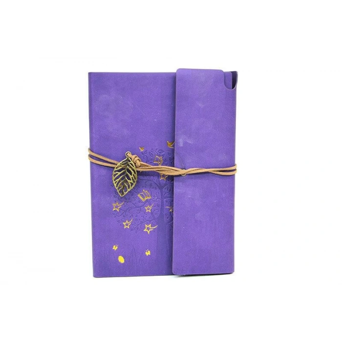 Defter Deri Kaplı Ağaç Baskılı Hediyelik