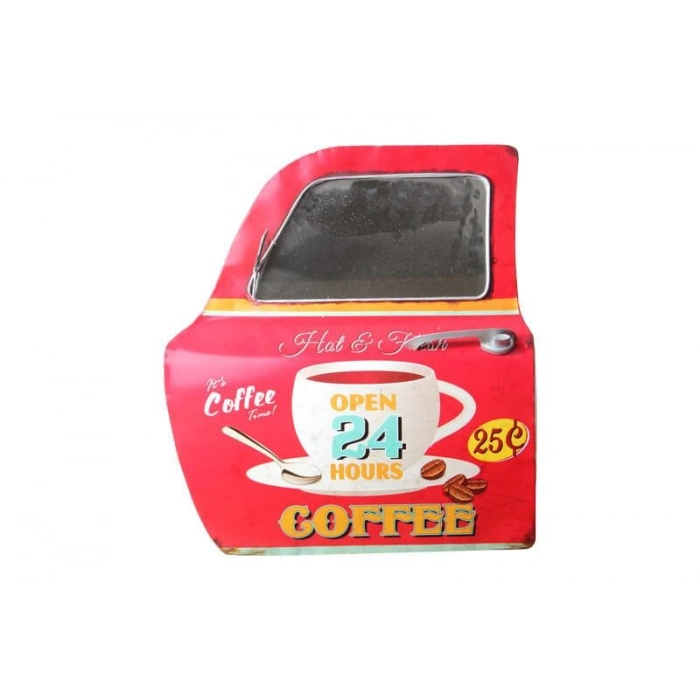 Dekoratif Coffee Temalı Kırmızı Araba Kapısı Ayna Hediyelik