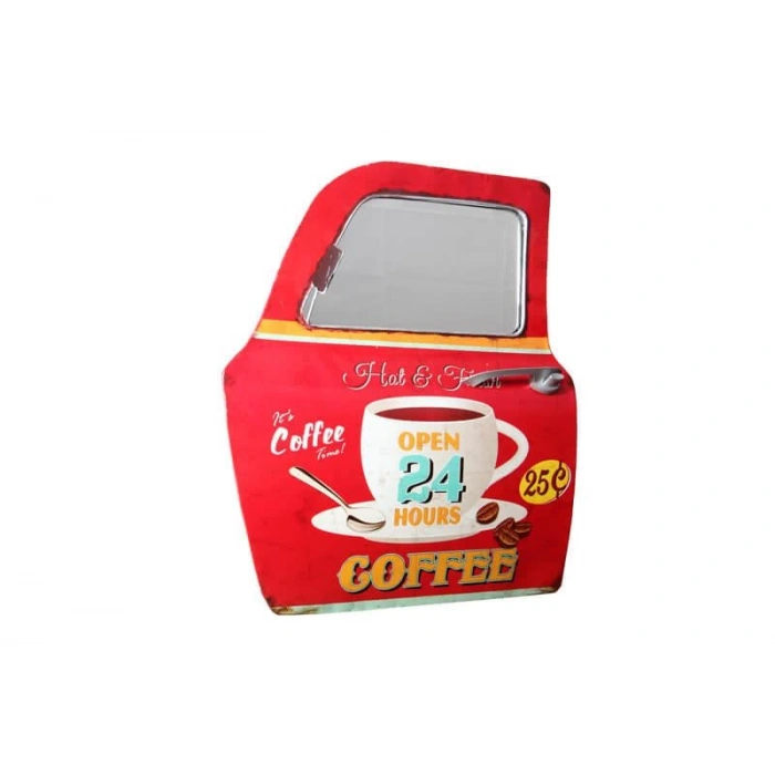 Dekoratif Coffee Temalı Kırmızı Araba Kapısı Ayna Hediyelik