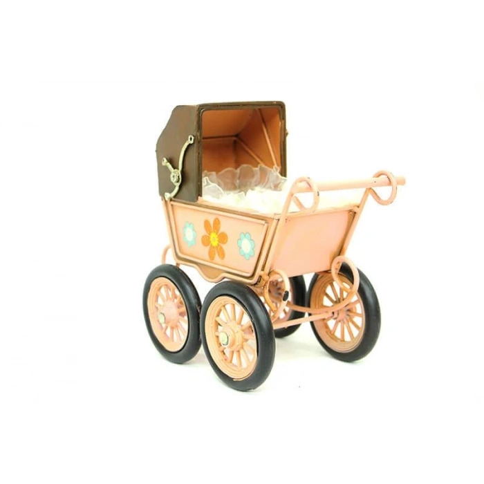 Dekoratif Metal Bebek Arabası Biblo Vintage Hediyelik