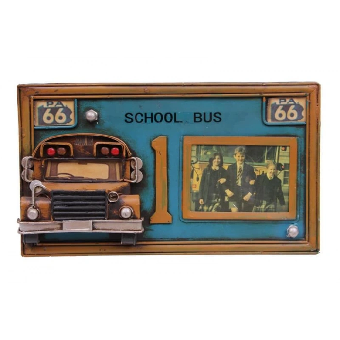 Dekoratif Metal Çerçeve Okul Otobüsü Dekorlu Hediyelik