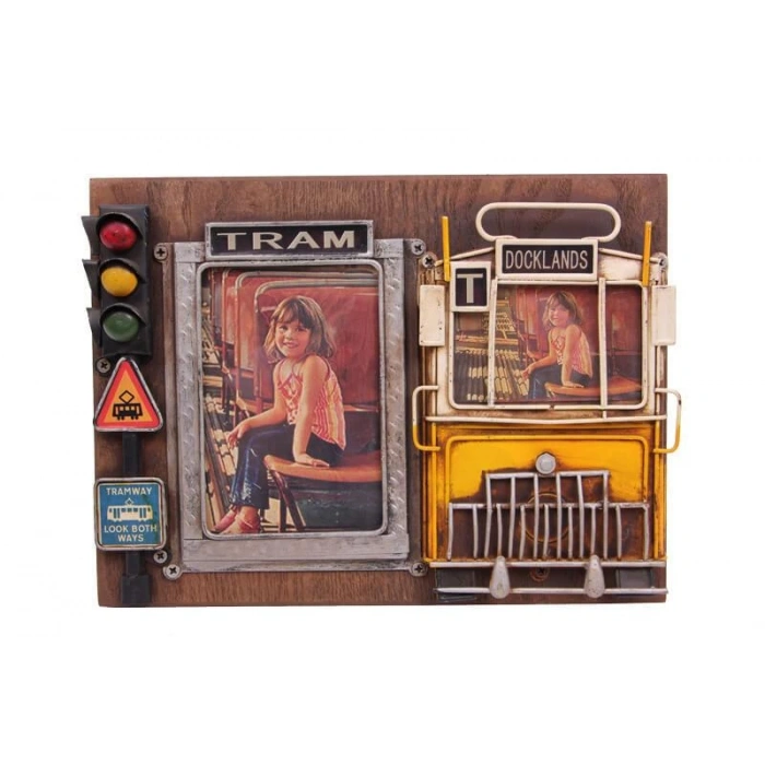 Dekoratif Metal Çerçeve Tramvay Dekorlu Vintage Ev Ofis Hediyelik
