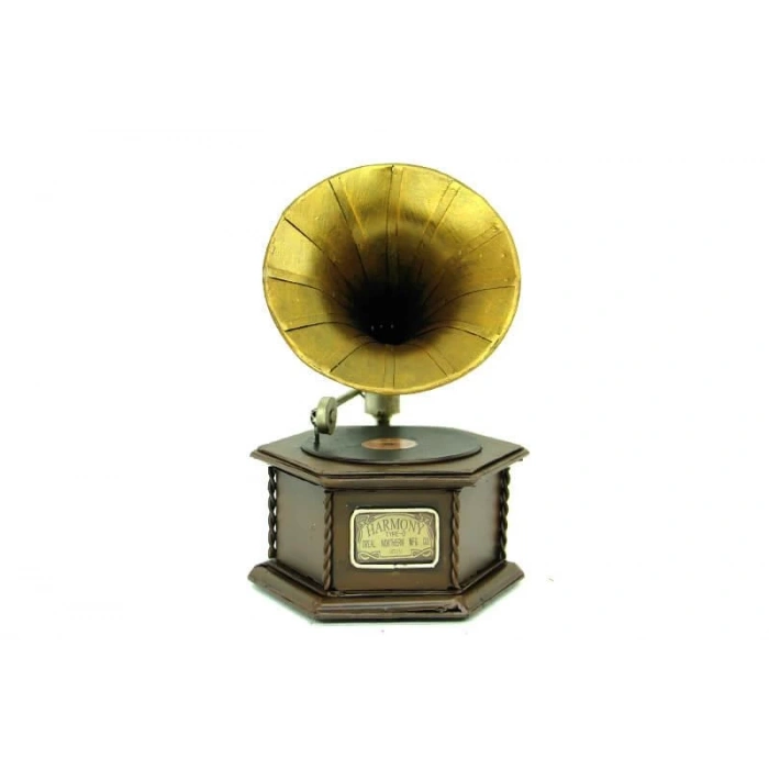 Dekoratif Metal Gramofon Kutu Obje Vintage Hediyelik