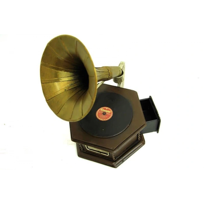 Dekoratif Metal Gramofon Kutu Obje Vintage Hediyelik