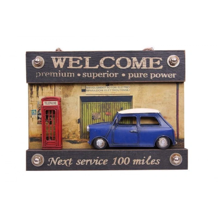 Dekoratif Metal Kapı Yazısı Araba ve Telefon Kulübesi Dekorlu