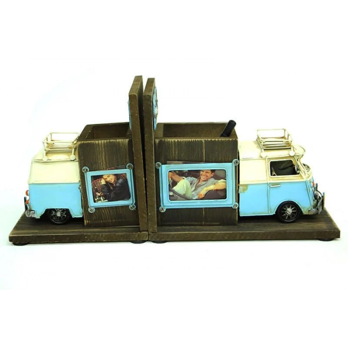 Dekoratif Metal Minibüs Kitap Tutucu Kalemlik Çerçeve Hediyelik