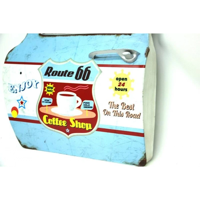Dekoratif Route 66 CoffeeTemalı Mavi Araba Kapısı Ayna