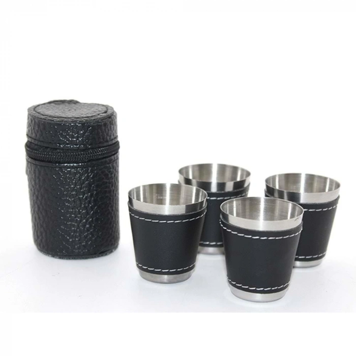 Deri Kılıflı 4Lü Shot Bardak Seti