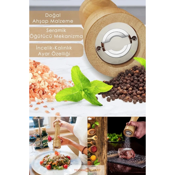 Doğal Ahşap Değirmen Karabiber Tuz Kahve Baharat Öğütücü Manuel El Değirmeni