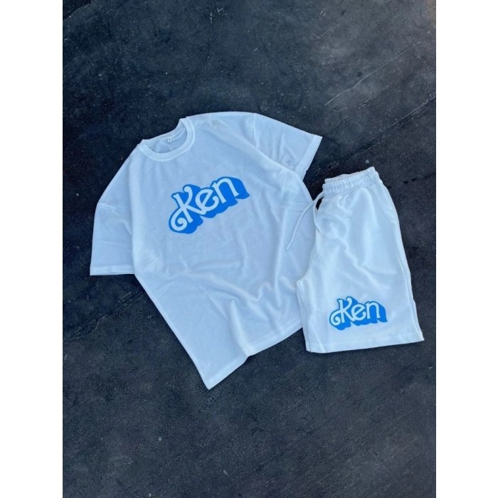 MDB Erkek Baskılı İkili Şort Takım  Beyaz