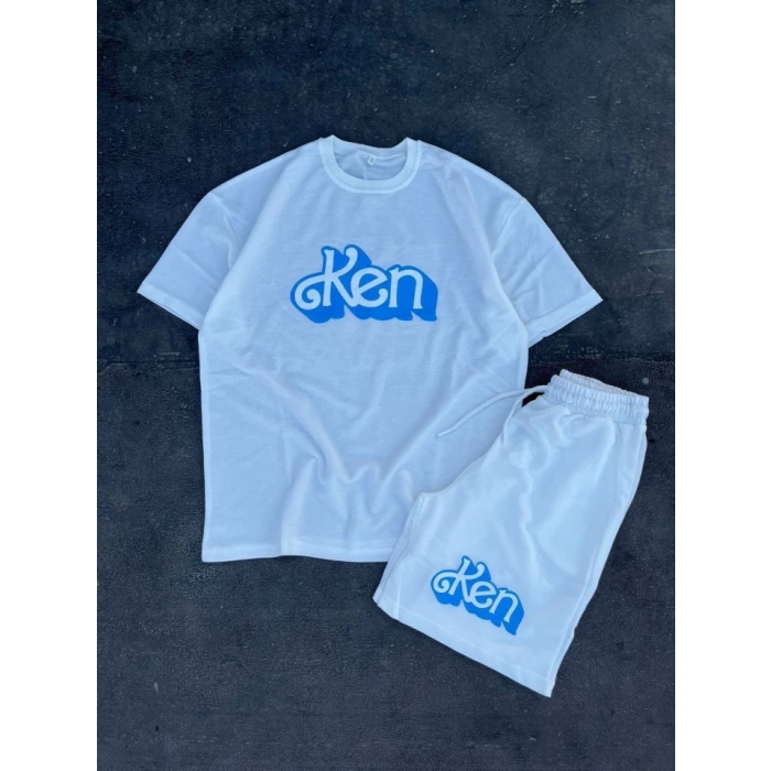 MDB Erkek Baskılı İkili Şort Takım  Beyaz