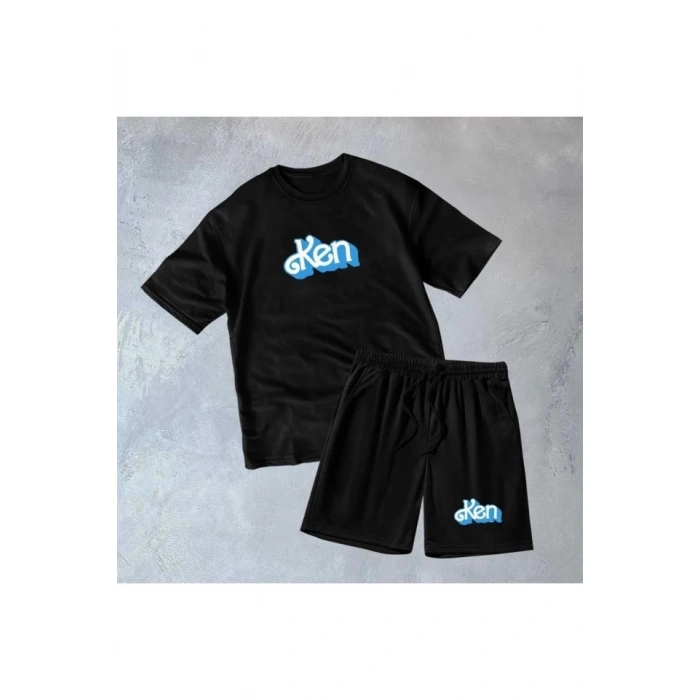 MDB Erkek Baskılı İkili Şort Takım  iyah