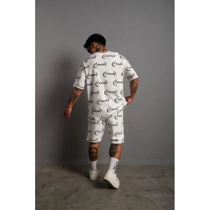 MDB Erkek Baskılı İkili Şortlu Takım  Beyaz