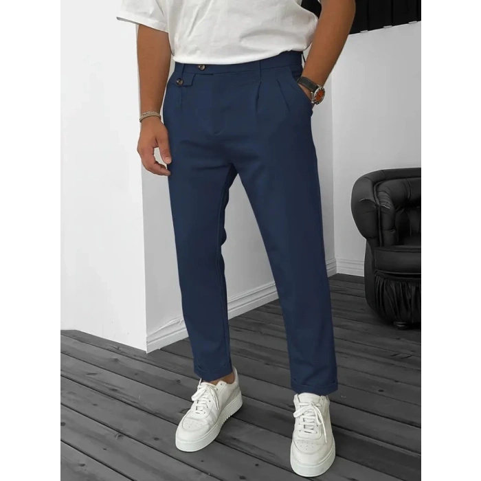 MDB Erkek Belden Düğmeli Cepli Dokuma Pantolon