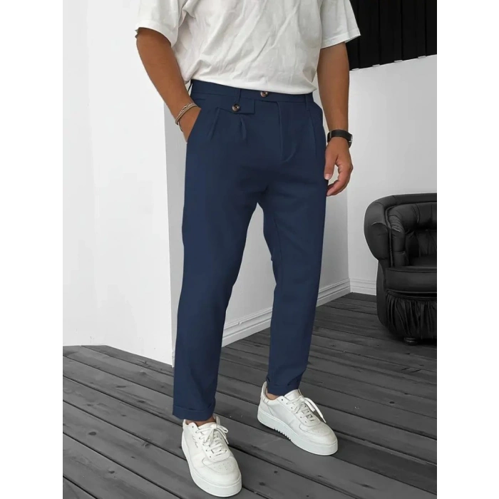 MDB Erkek Belden Düğmeli Cepli Dokuma Pantolon